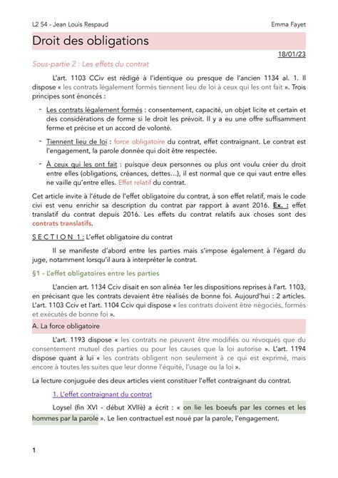 Droit Des Obligations S Droit Des Obligations Sous Partie