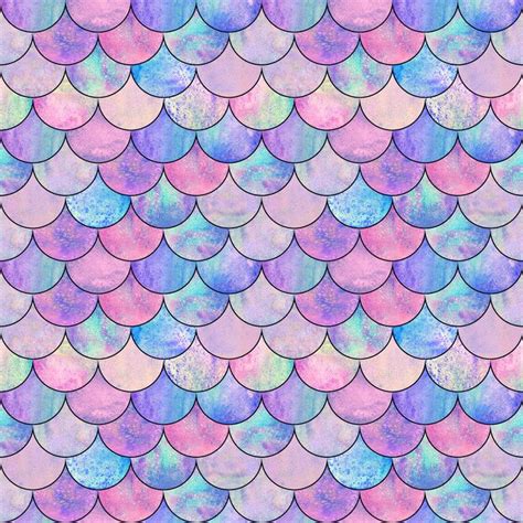 Mermaid Fish Scale Wave Japanese Seamless Pattern Wall Mural Beaches