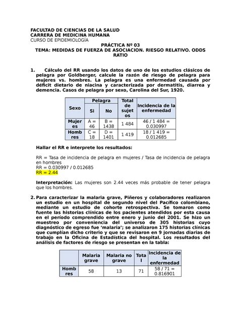 Practica N Medidas De Asociacion Ultima Facultad De Ciencias De La