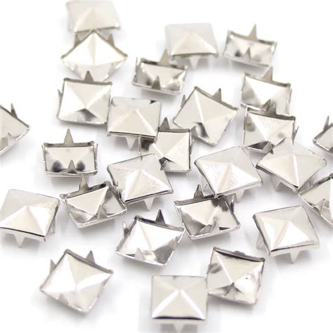 Pcs Mm Sliver Rivets Punk Square Pyramid Metal Spike Studs Four