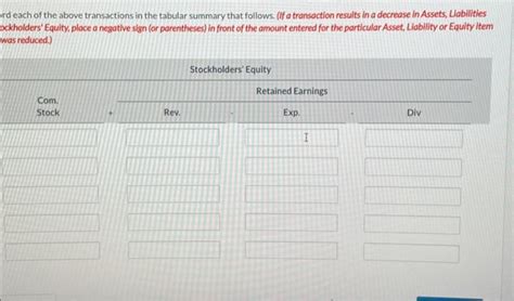 Solved Record Each Of The Above Transactions In The Tabular Chegg