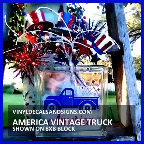 America Vintage Truck With Stars Vinyl Craft Decal For 8x8 Glass