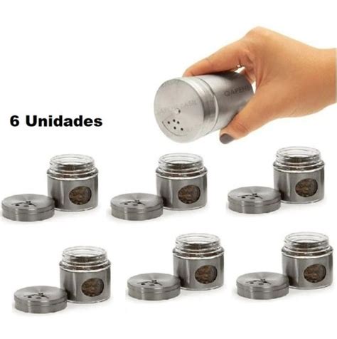 Kit c 6 Unidades Porta Temperos Cozinha Saleiro Pimenteiro em Aço