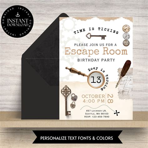 Escape Room Birthday Invitation Mystery Birthday Invitation Party Editable Invite Gender