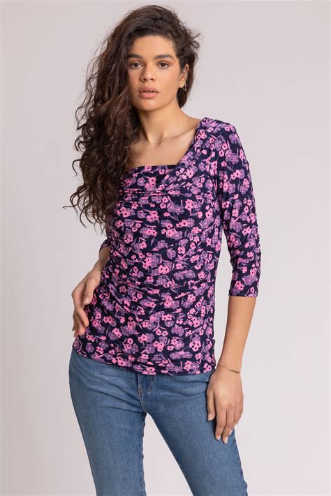 Floral Print Cowl Neck Top In Pink Roman Originals Uk