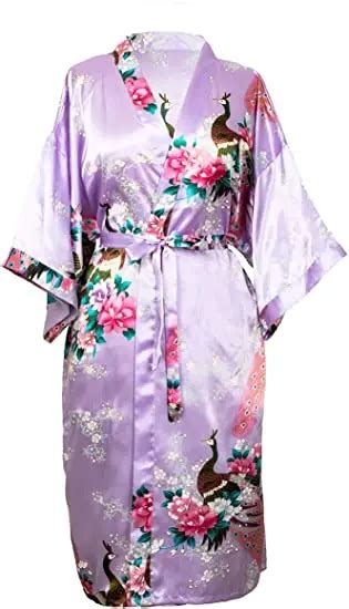 Sexy Female Mini Silk Robe Rayon Kimono Yukata Night Dress Gown Flower Peacock Robe Pijamas