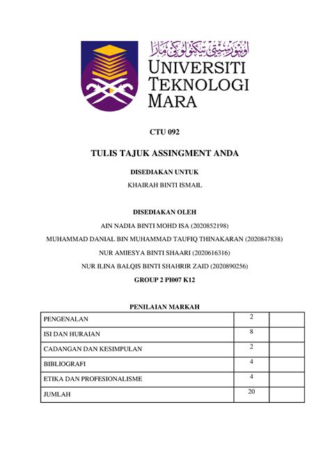 Ctu Example Of Written Assignment Ctu Tulis Tajuk Assingment Anda