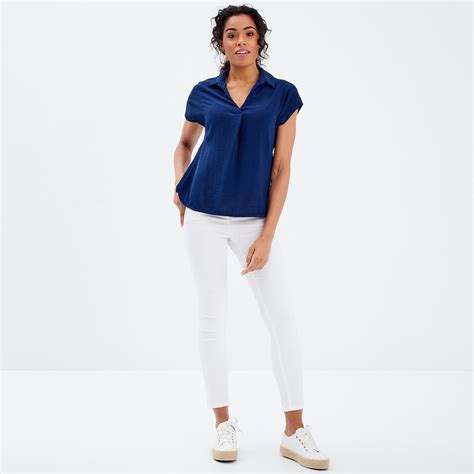 Blouse Manches Courtes Bleu Marine Femme Br Al