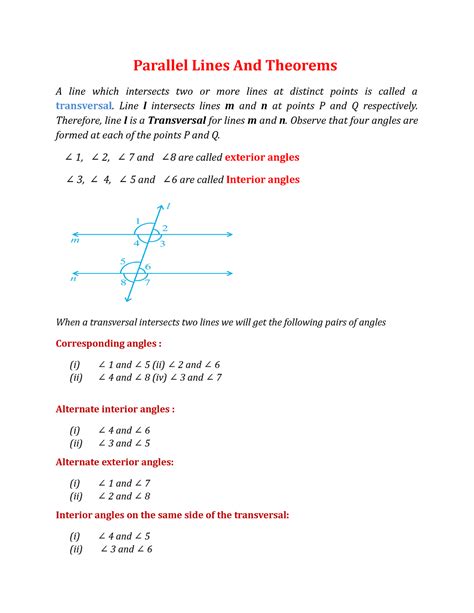 Parallel Lines And Related Theorems Parallel Lines And Theorems A Line Which Intersects Two Or