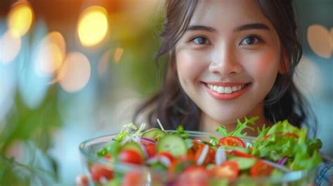 Premium Photo Asian Woman Enjoying Fresh Vegetable Salad