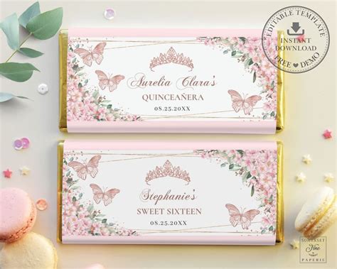 Cherry Blossoms Butterflies Chocolate Bar Wrappers EDITABLE TEMPLATE