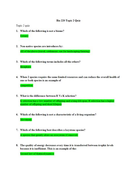 Bio Topic Quiz Course Resources