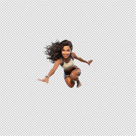 Mulher Latina Surfando 3D Cartoon Estilo De Fundo Transparente ISO PSD Premium