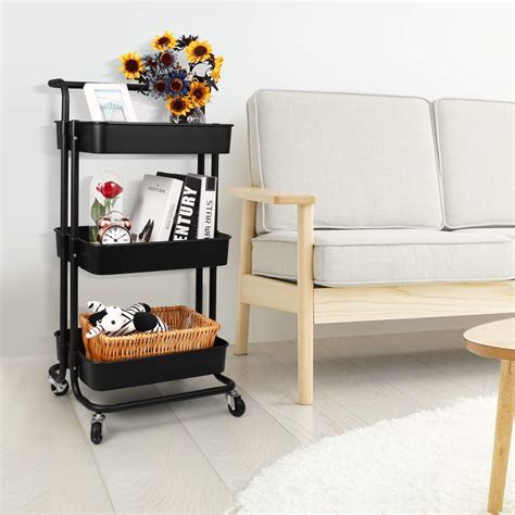 Storage Trolley Cart 3 Tier Rolling Utility Organizer Rack Craft Art