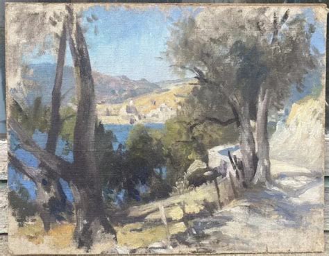 TABLEAU ANCIEN HUILE Paysage Provence Bord De Mer Marine St Jean Cap