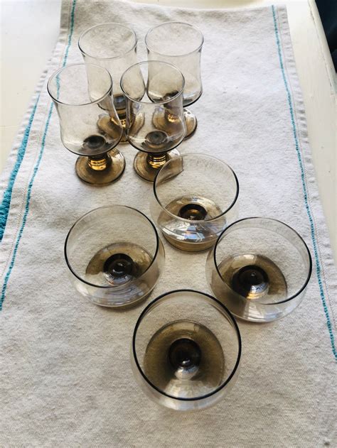 Smoked Brown Glasses Set Of 8 Smoked Cocktail Glasses Smokey Etsy