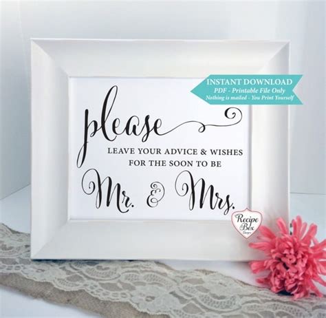 Advice And Wishes For The Soon To Be Mr And Mrs Printable