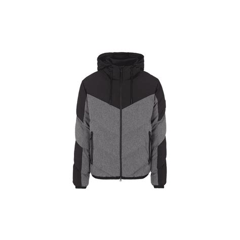 Emporio Armani Ea7 Colour Block Down Hooded Black Grey Puffer Jacket