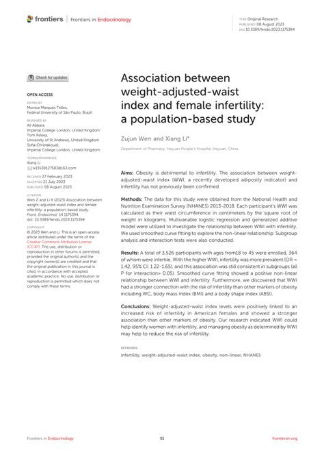 Pdf Association Between Weight Adjusted Waist Index And Female