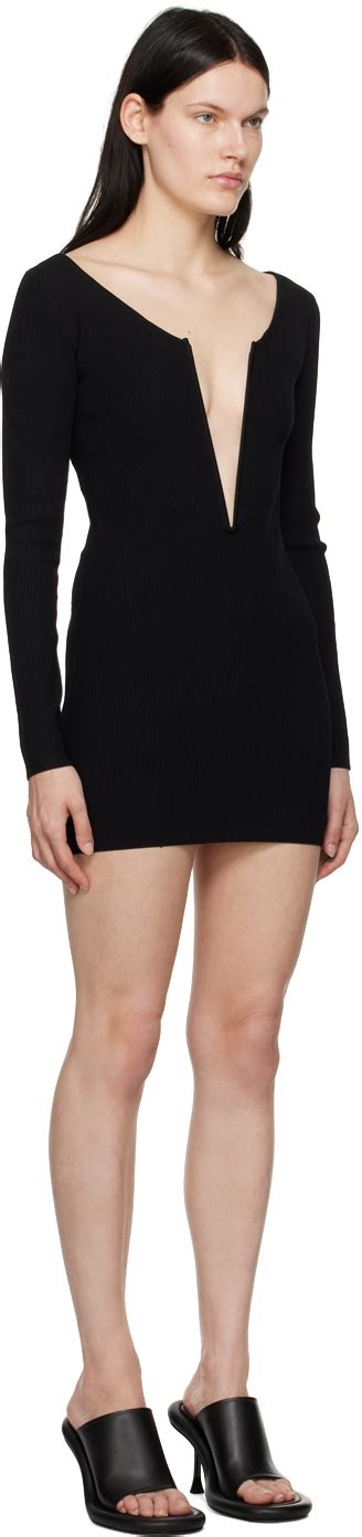 DION LEE Dion Lee Black Angled Rib Minidress Editorialist