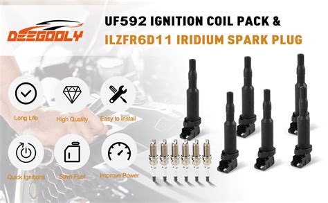 Deegooly 6pcs Uf592 Ignition Coils And Ilzfr6d11 Iridium Spark Plugs Compatible With