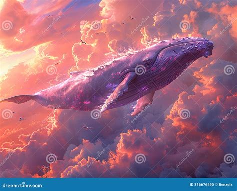 Whale Soaring Through A Cloud Filled Sky Stock Photo Image Of Aerial