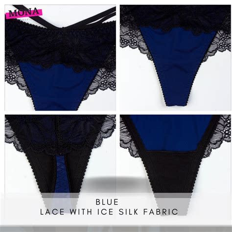 Mona Women Lingerie G String Panties Lace With Satin SIlk Fabric Sexy Thong Women Panties Seluar