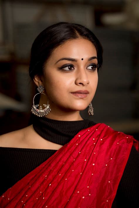 Keerthy Suresh Stunning In Red Saree Stills