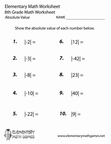 Absolute Value Free Worksheets