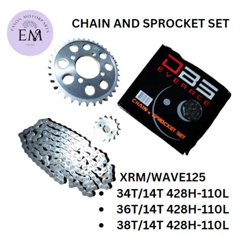 E M DBS CHAIN AND SPROCKET SET XRM WAVE125 34T 14T 36T 14T 38T 14T