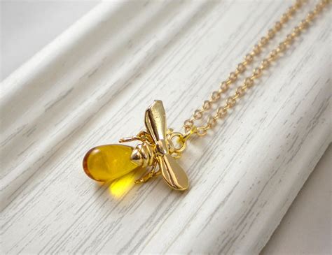 Honey Bee Necklace Bumble Bee Queen Bee Golden Bee Necklace Etsy