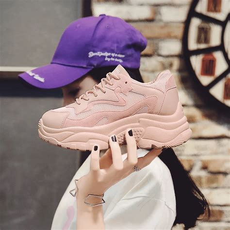 Womens Chunky Sneakers 2018 Fashion Women Platform Shoes Lace Up Pink Purple Female Trainers