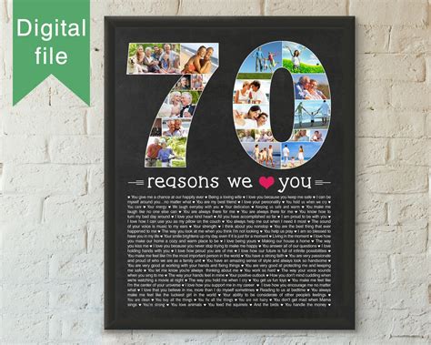 70 Reasons We Love You Photo Collage Personalized 70th Birthday Gift