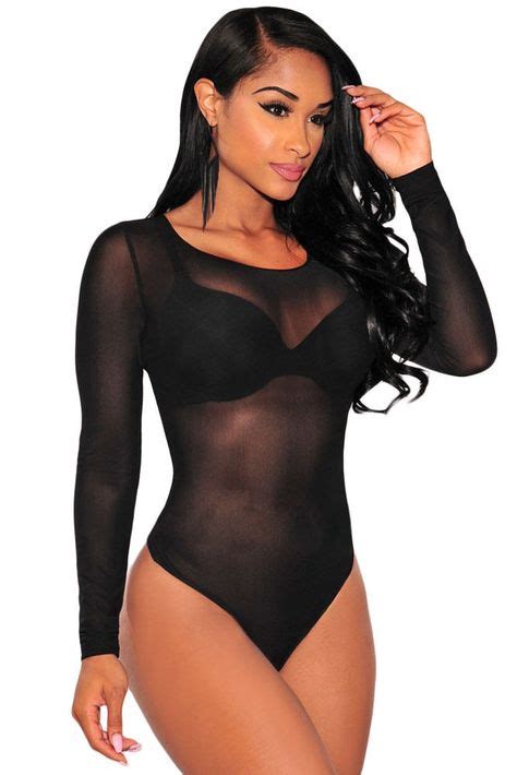 Womens Long Sleeve Sheer Mesh Bodysuit Brand Free Shipping 5 Colours