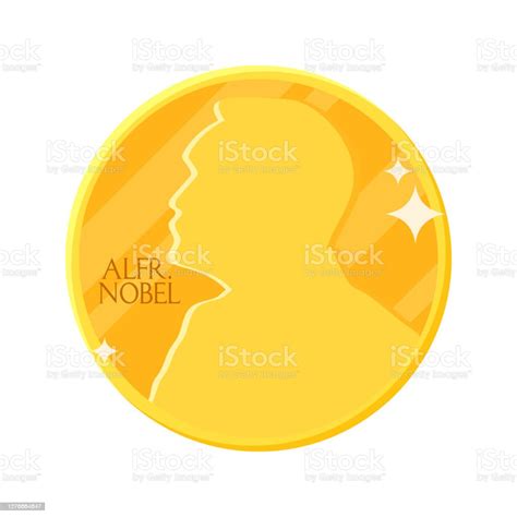 Golden Nobel Medal In Flat Design Vector Illustration Of Stylized Nobel ...