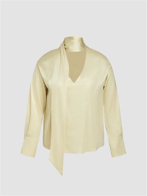 Satin Asymmetrical Neck Long Sleeve Blouse Curve Plus Cider