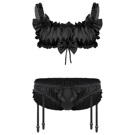 Iixpin Homme Sissy Lingerie Satin Sexy Ensemble Sous V Tement Gay Erotique Pyjama Underwear M