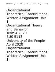 Assigment Unit 1 Docx BUS 5113 Organizational Theory And Behavior