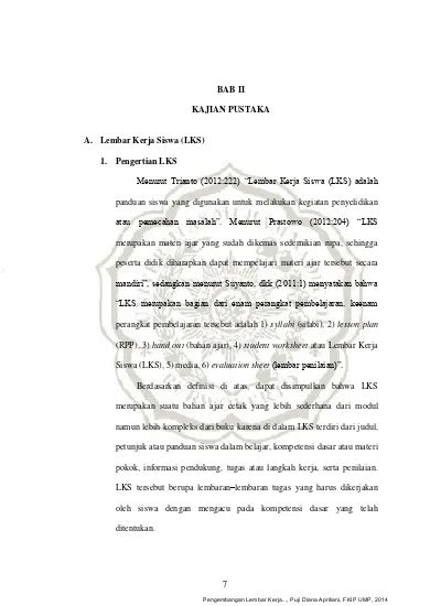 BAB II KAJIAN PUSTAKA A Lembar Kerja Siswa LKS 1 Pengertian LKS