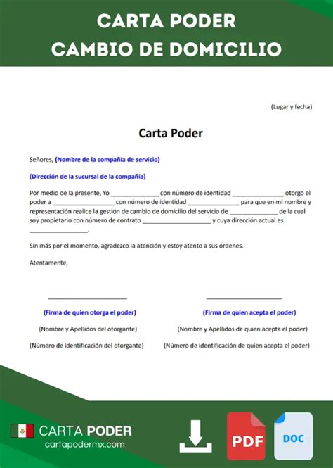 Carta Poder Para Cambio De Domicilio Formato