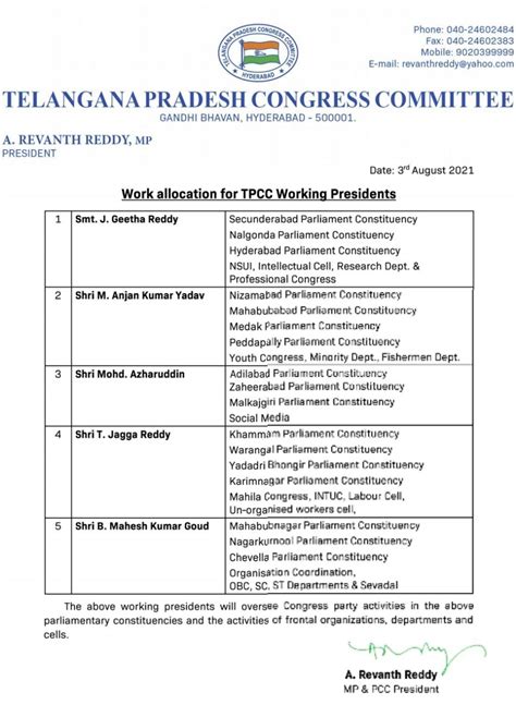 Lutyens Media On Twitter Five Working Presidents Of TPCC Were Given