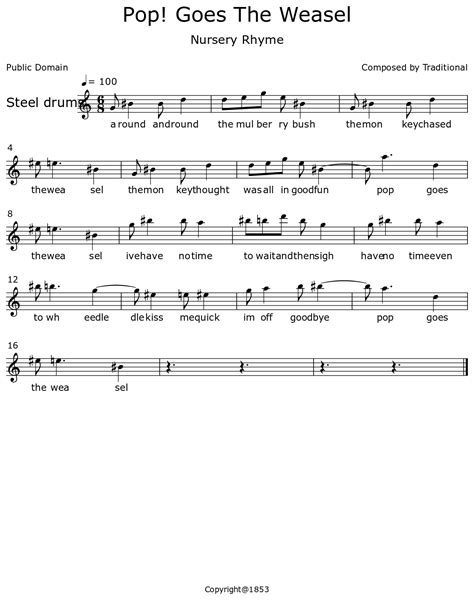 Pop Goes The Weasel Sheet Music For Bass Steel Drums