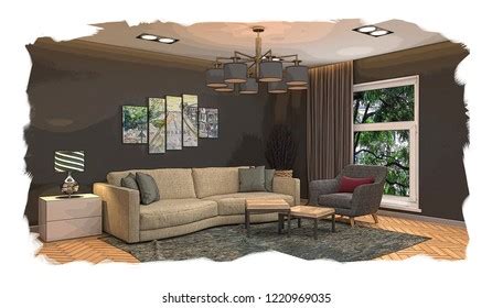 Interior Sketch Design Living Room 3d Stock Illustration 1220970634 | Shutterstock