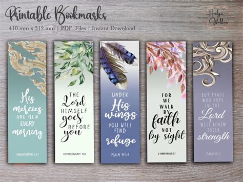 Printable Bible Verses Bookmarks Set Of 5 Size 410mm X 152mm Instant