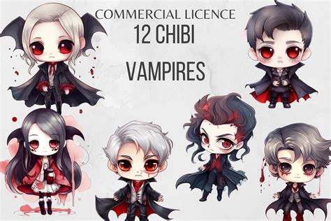 Cute Chibi Vampires Chibi Clipart Halloween Clipart Gothic Etsy