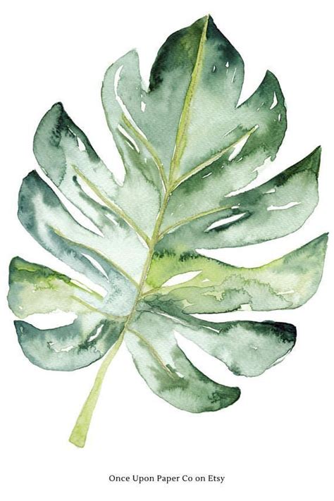 Watercolor Leaf Plant Print Monstera Wall Art Digital Print Botanical Painting With A Tropical