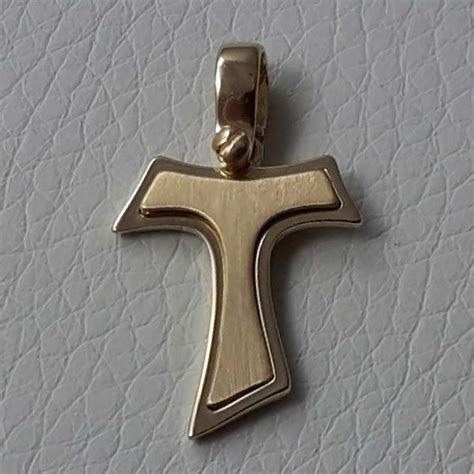 Saint Francis Double Tau Cross Pendant Gr Yellow Solid Gold K For