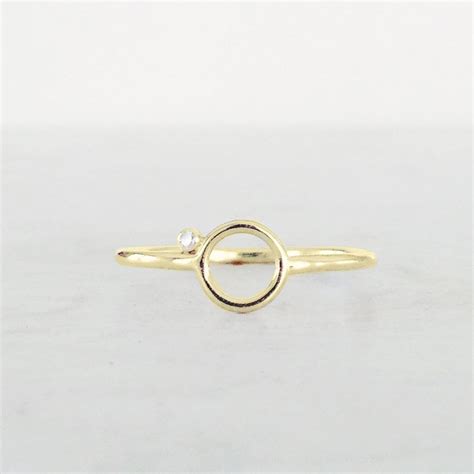 Gold Circle Ring With Diamond Thin Gold Ring With By Meanderworks