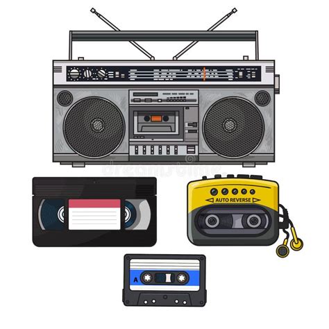 Retro Audio Cassette Tape Recorder Music Player Videotape From 90s Stock Vector