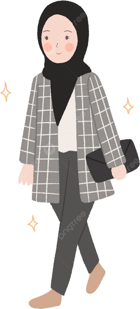 Linda Chica Con Hijab En Estilo Monocromo De Moda Ilustración En Estilo Dibujado A Mano Png